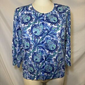 Talbots‎ Petites Blue Green Peacock Cardigan Sweater Size 2XP
